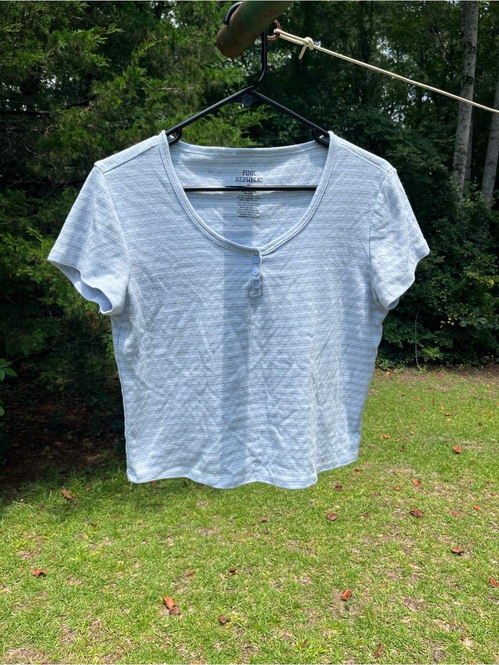 PINK REPUBLIC Pale Blue Short Sleeve Henley Crop Top